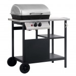 Gas grill with side table on 3 levels black and silver