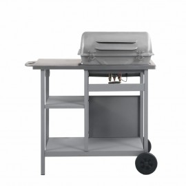 Gas grill with side table on 3 levels silver