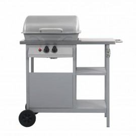 Gas grill with side table on 3 levels silver