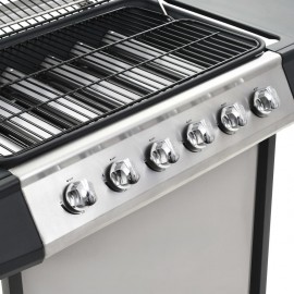 Gas barbecue with 6 cooking zones Stainless steel Silver
