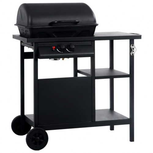 Gas barbecue with 3-level side table Black