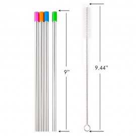 Useful Reusable 304 Stainless Steel Straw with Dust Cap Milk Tea Straws with Brush Party Drinking Accessories
