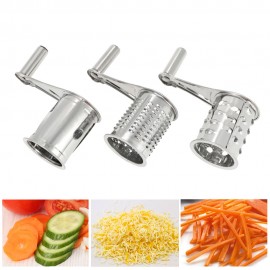 Stainless Steel Manual Rotary Cheese Grater Slicer Multi-Purpose Cheeses Carrots Cucumbers Cutter Shredder with 3 Interchanging Drums