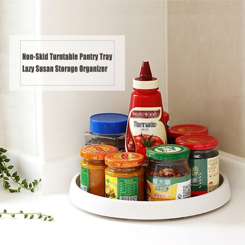 Non-Skid Turntable Pantry Tray Lazy Susan Storage Organizer 9.8 Inch Condiment Bottles Tray in Cabinet
