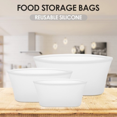 3pcs Reusable Silicone Food Storage Bags Food Preservation Bags Food Container Leakproof for Vegetable Liquid
