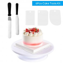 6Pcs Cake Tool Kit 280mm Cake Decorating Rotating Turntable Kitchen Revolving Display Platform Stand with Spatula & Smoother