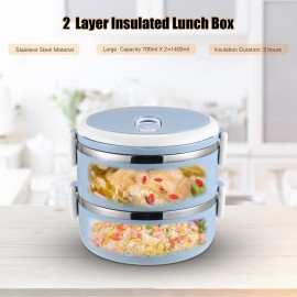 S-0530 Portable Double Layer Stainless Steel Insulated Bento Lunch Box Leak Proof Lunch Box  Stackable Lunch Box with Lid Two-Tier Bento Box (Pink) 1.4L