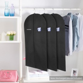 Esonmus 3pcs 128 * 60cm Non-Woven Dustproof Hanging Garment Clothes Bags Dress Suit Covers with PVC Window for Closet Travel--Black