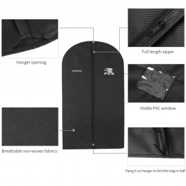 Esonmus 3pcs 128 * 60cm Non-Woven Dustproof Hanging Garment Clothes Bags Dress Suit Covers with PVC Window for Closet Travel--Black