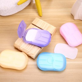 Travel Portable Disposable Soap Flakes with Storage Box Container 20Pcs Soap Papers Scented Foaming Mini Paper Soap Hand Washing Cleaning Supplies