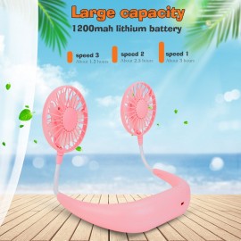 Portable Fan Hand Free Small Personal Mini USB Fan Rechargeable Neck Fan 3 Speeds With Colorful Light for Office Travel Outdoor Camping