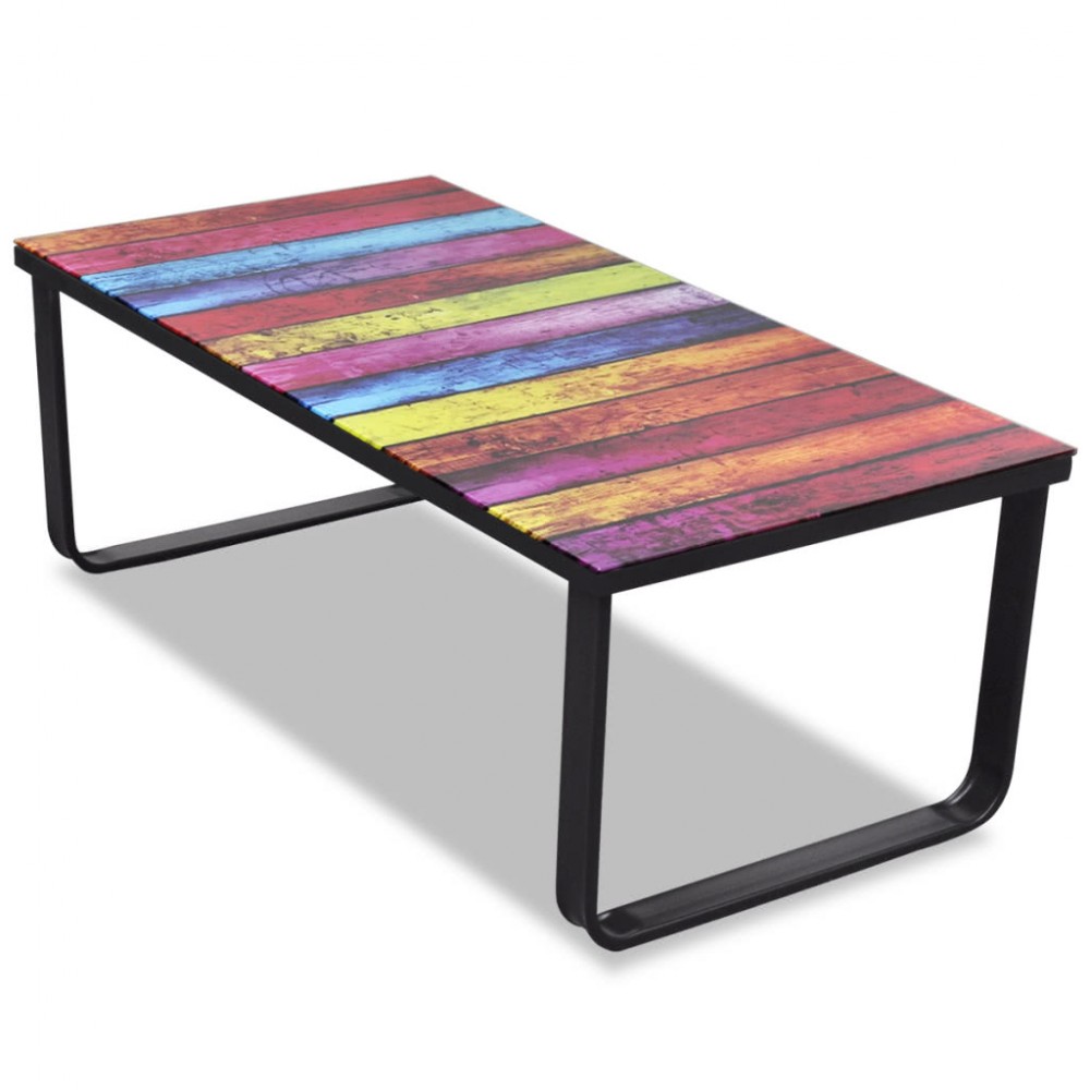 Glass Coffee Table with Rainbow Printing