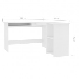 Corner desk in L-shape white 120 × 140 × 75 cm chipboard