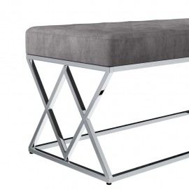Bench 97 cm Gray velvet and stainless steel
