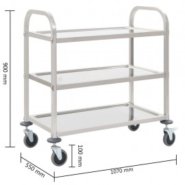 3-stage serving trolley 107 x 55 x 90 cm stainless steel