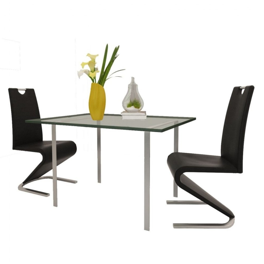 Dining chair leatherette black cantilever U-shaped base 2 pieces