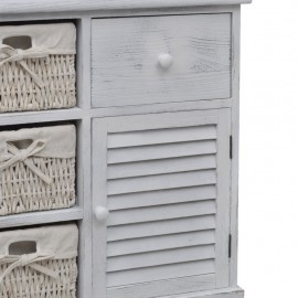 White Wooden Cabinet with 3 Left Weaving Baskets