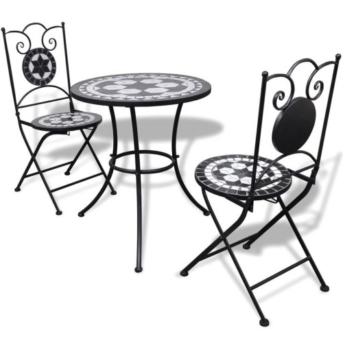 Bistro Table 60 cm Mosaic with 2 Chairs Black / White