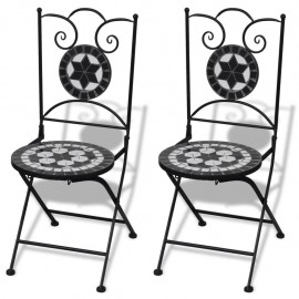 Bistro Table 60 cm Mosaic with 2 Chairs Black / White